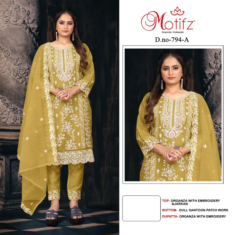 Motifz 794 A To D Organza Embroidery Pakistani Suits Wholesale Shop In Surat